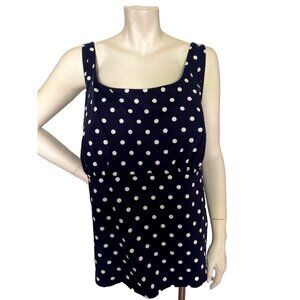 LANDS END Tankini Swimsuit Top Womens Size 20W DD Navy Blue White Polka Dot EUC